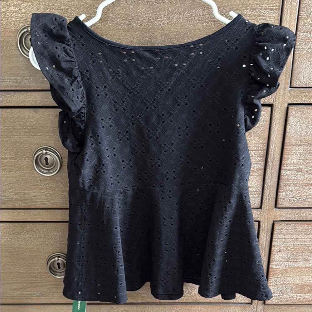 Black Eyelet Ruffle Top, Size Small - Picture 3 of 3